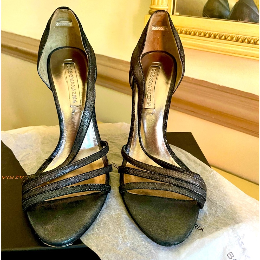BCBG MaxAzria - SUEDE METALLIC LEATHER ELEGANT STRAPPY HEELS! Color: GUNMETAL❣️